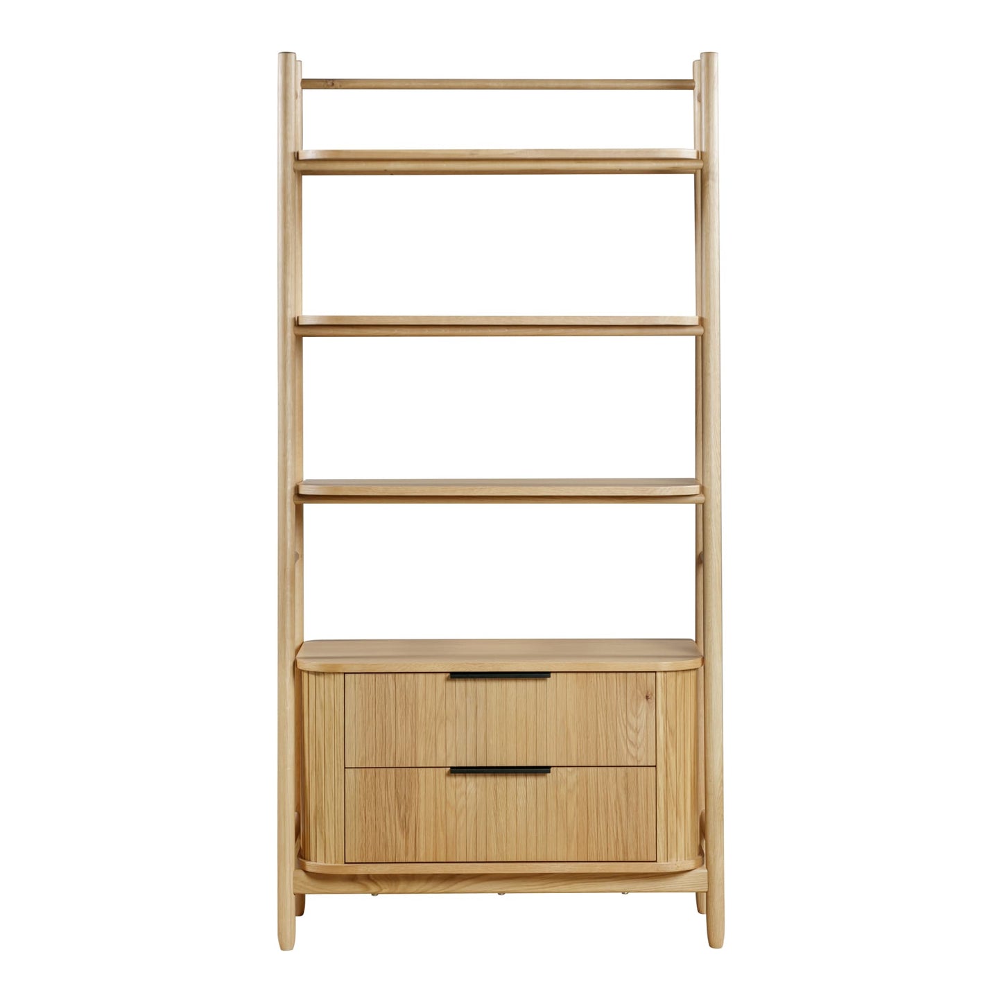 front view on the oak bookcase with drawers