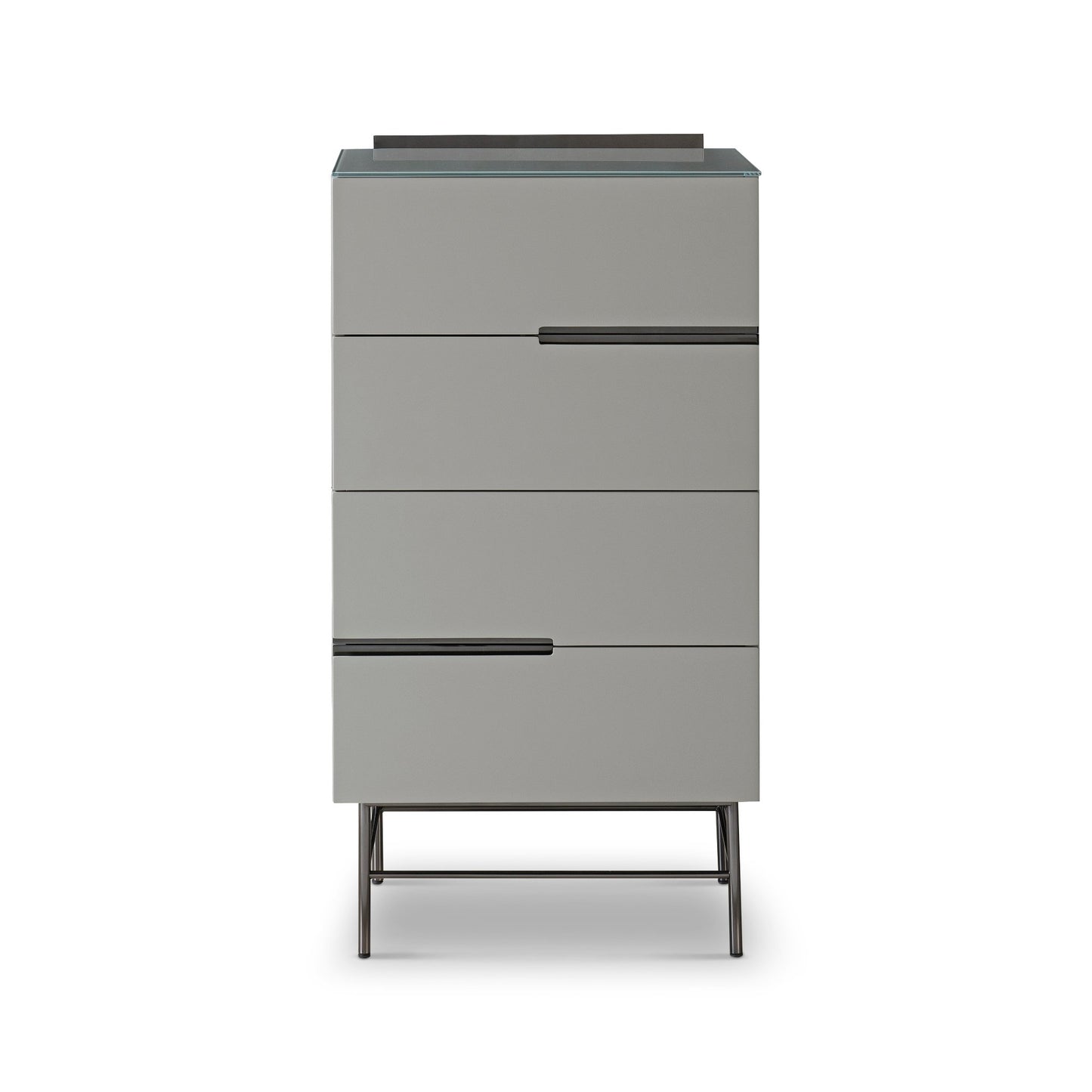 Alberto Four Drawer Narrow Chest Grey with Black Chrome Frame