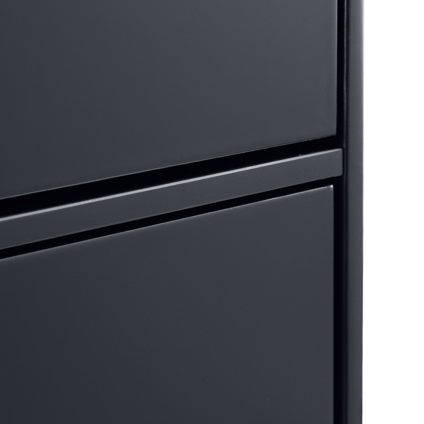 close look on finishes and edges of the black wardrobe