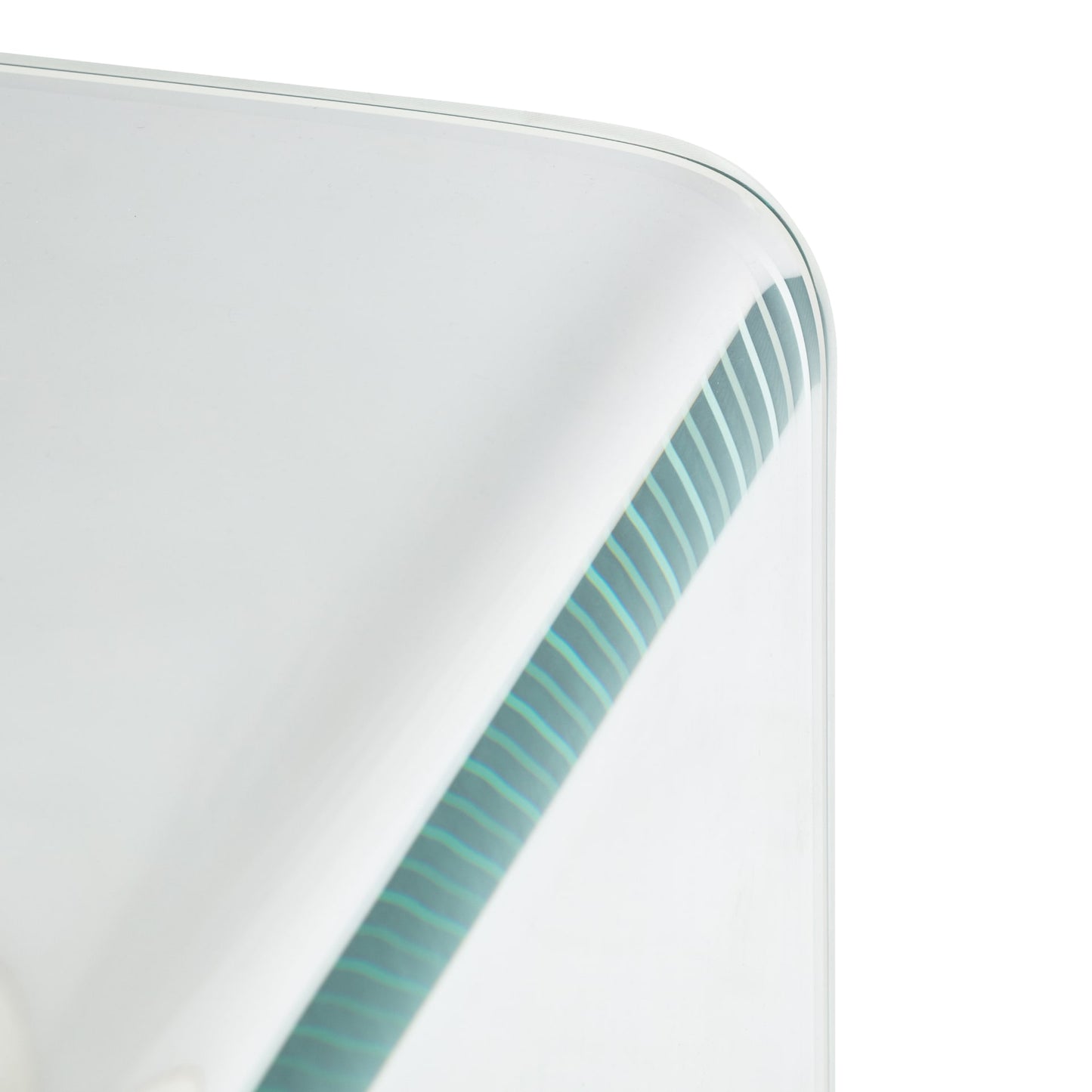 Close look on curving edge of the bent glass console table