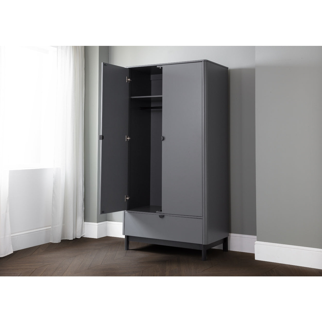 Chloe 2 Door 1 Drawer Wardrobe - Grey