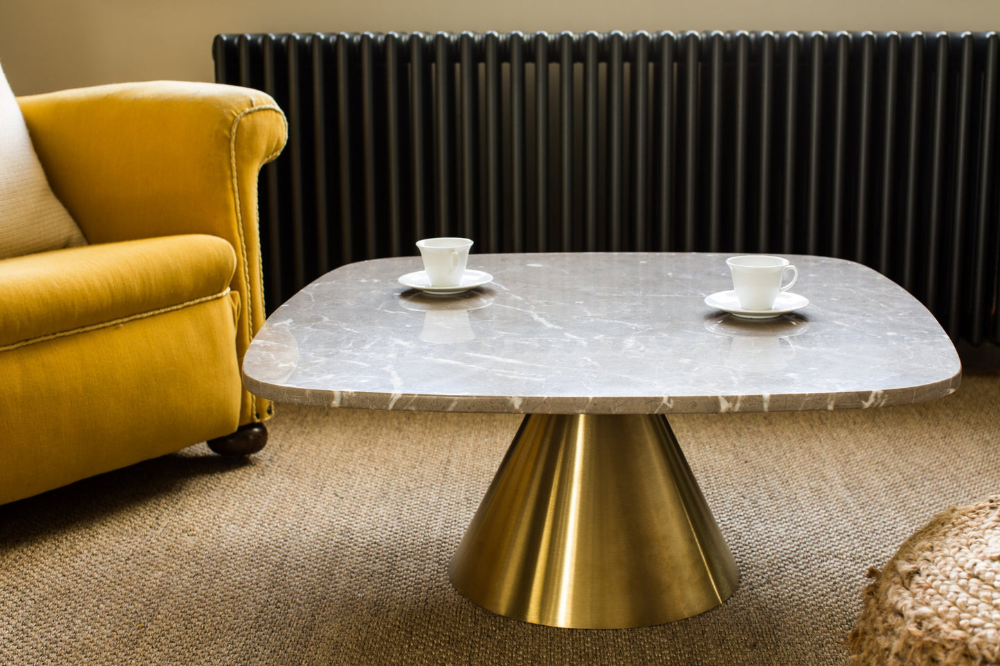 Oscar Small Square Coffee Table - White Marble Top & Brass Base