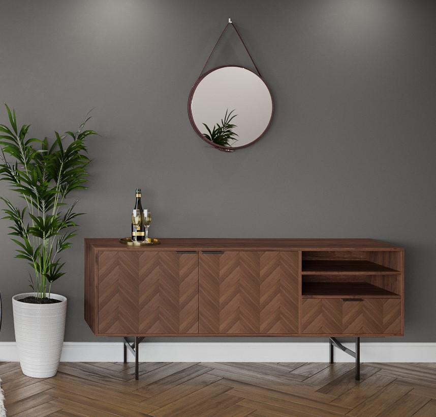 Piers Round Hanging Mirror - Brown - BeautyTables