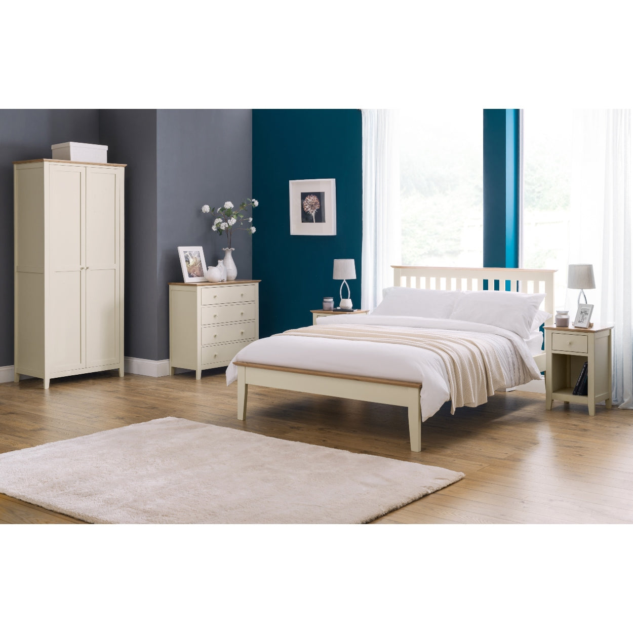 Salerno Shaker Ivory/Oak 1 Drawer Bedside Table