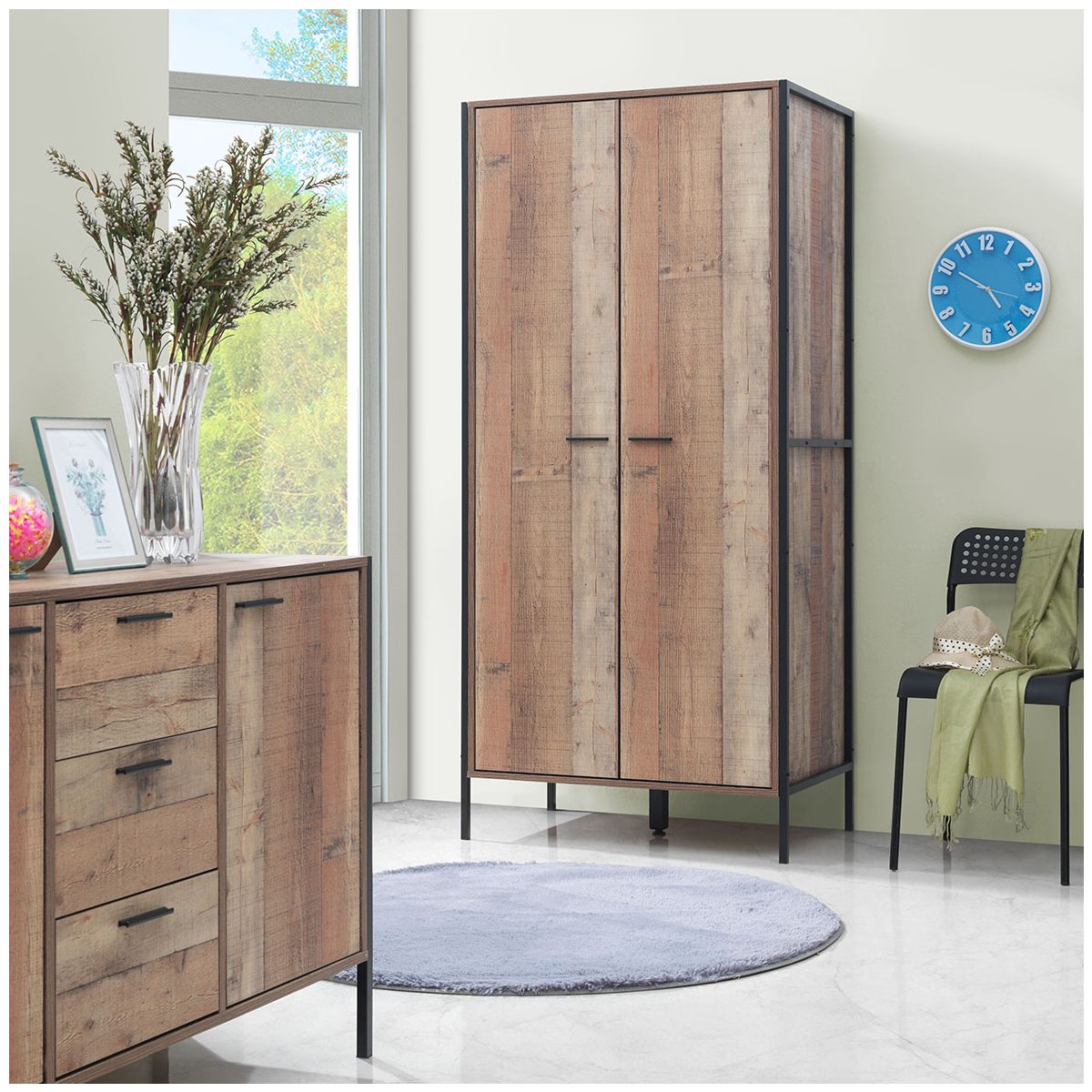 Stretton 2 Door Double Wardrobe - Rustic Oak