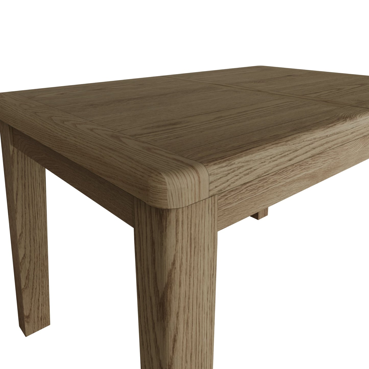 1.3m Extending Dining Table in Smoked Oak colour. Close up view on rounded edges and finishes 