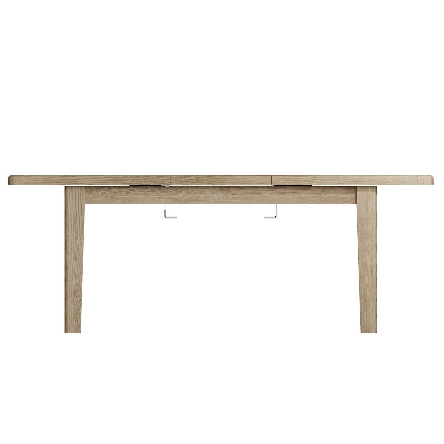 Side look at extending dining table locked in extended position