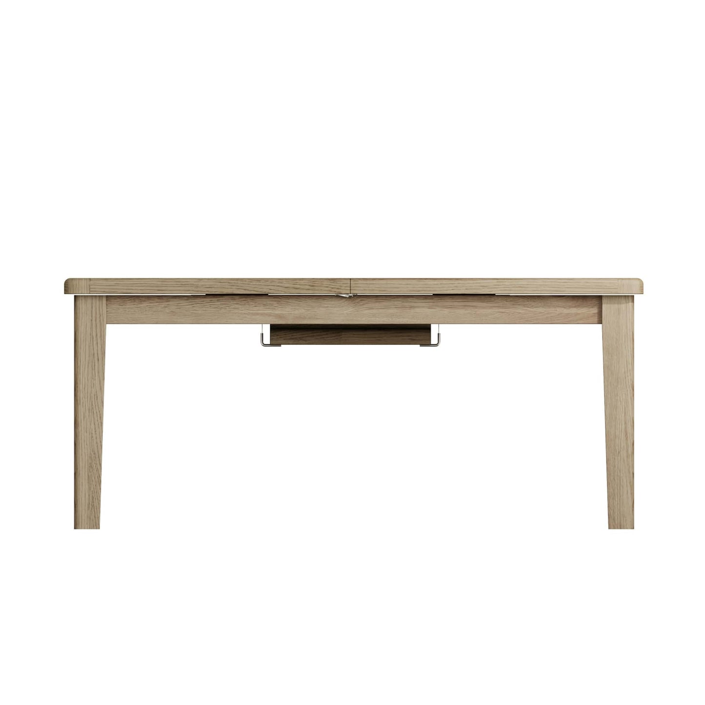 Side look at standard position of the 1.8m oak extending dining table