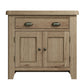 Small oak sideboard shown from the front with 1 drawer and 2 doors