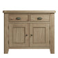 Standard oak sideboard shown from the front with 2 drawers and 2 doors