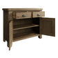 Standard sideboard shown open revealing large compartment behind the 2 doors with 2 shelves inside