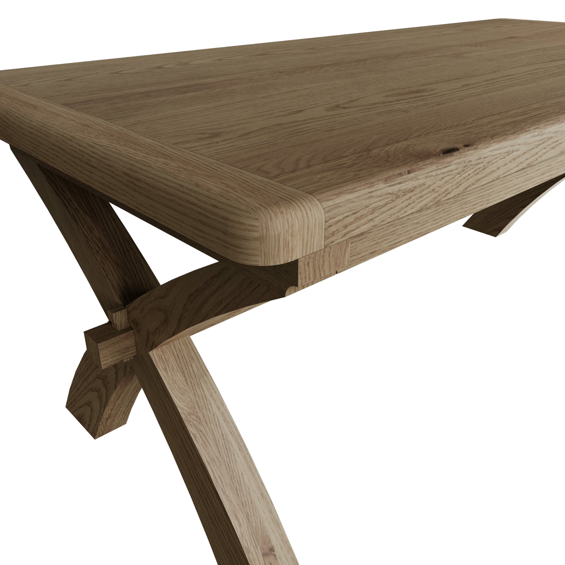 Close up look on oak veneer table top and solid wood table structure from close up