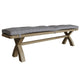 2m oak trestle dining bench with grey cushion on top