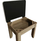 Close look on under seat small storage compartment of the dressing stool