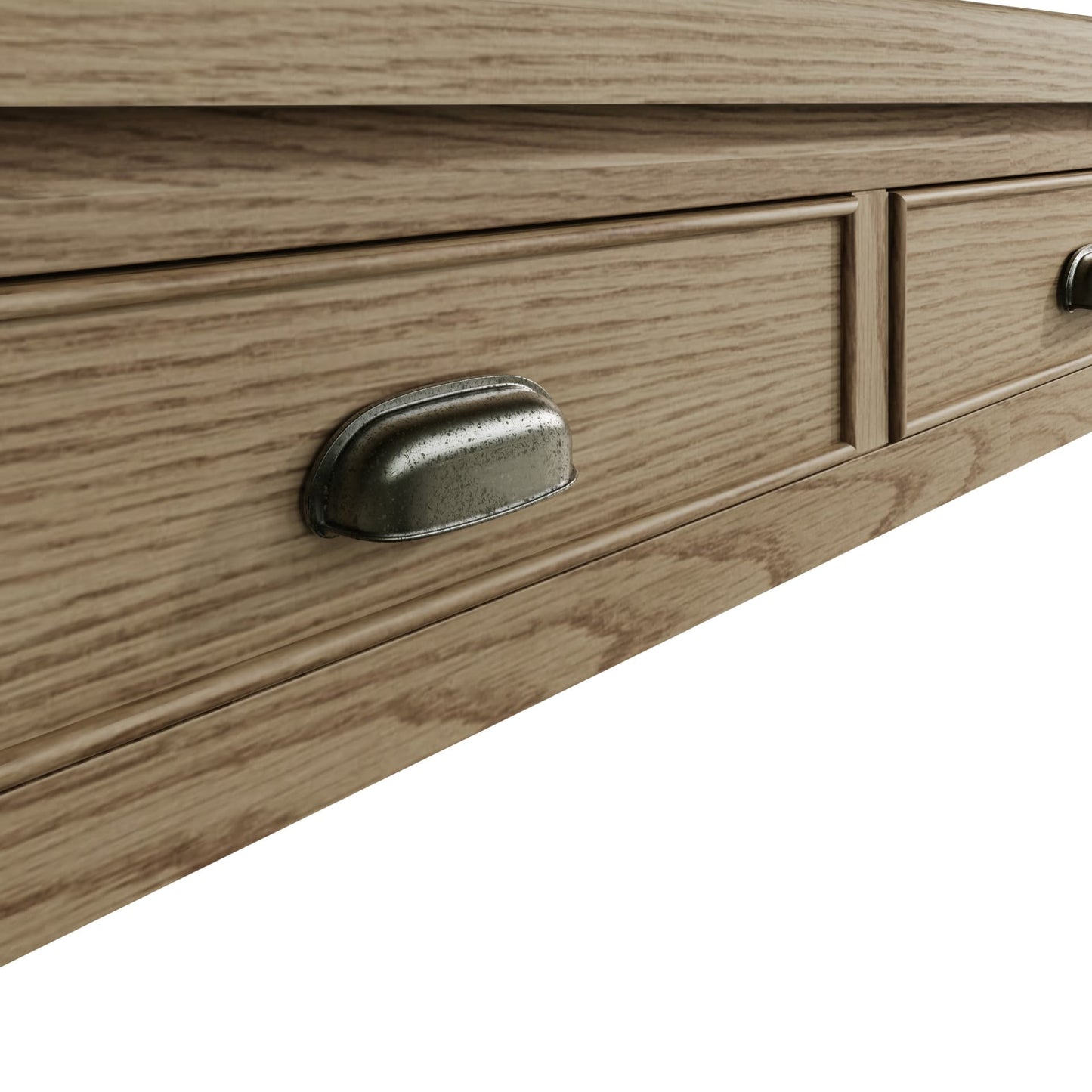 Close view on cup handles of the drawers with antique finish