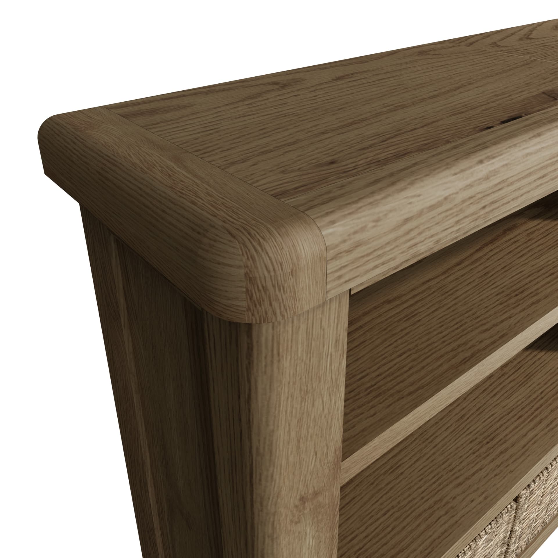 Close picture of the small bookcase top, edges and corners