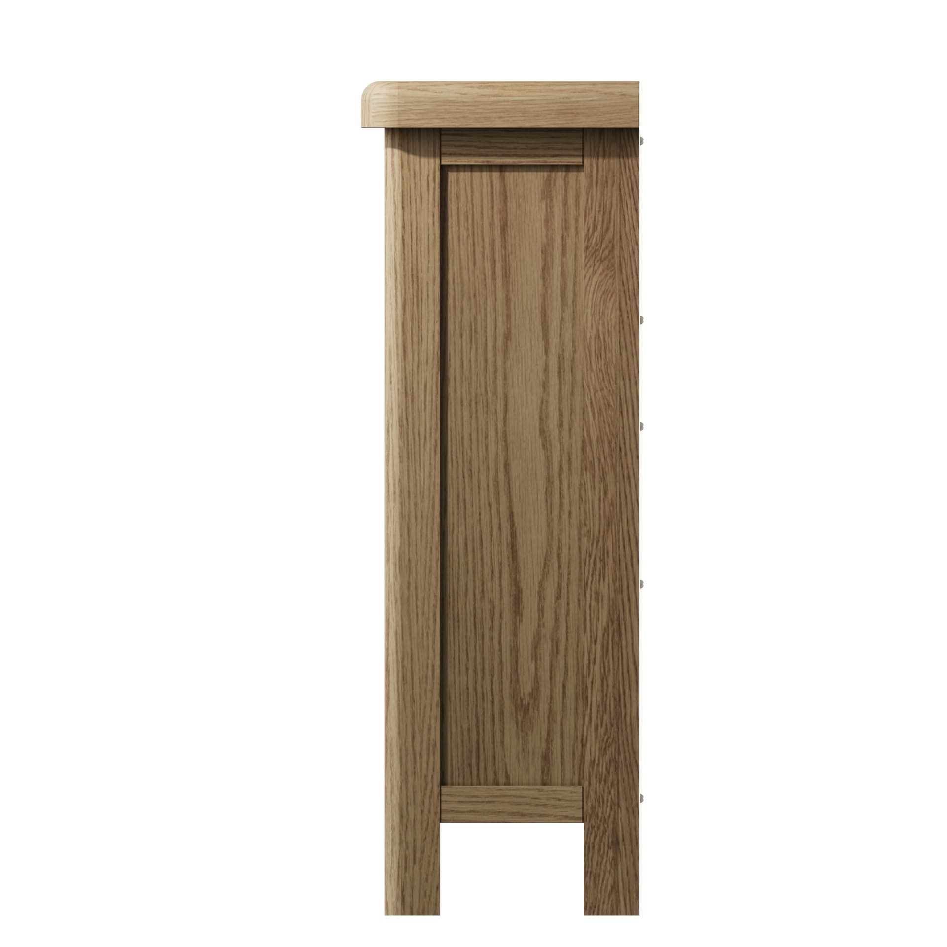 Side view on the low oak bookcase