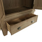 Close view on the open drawer with cup handles and lower shelf of 2 door wardrobe