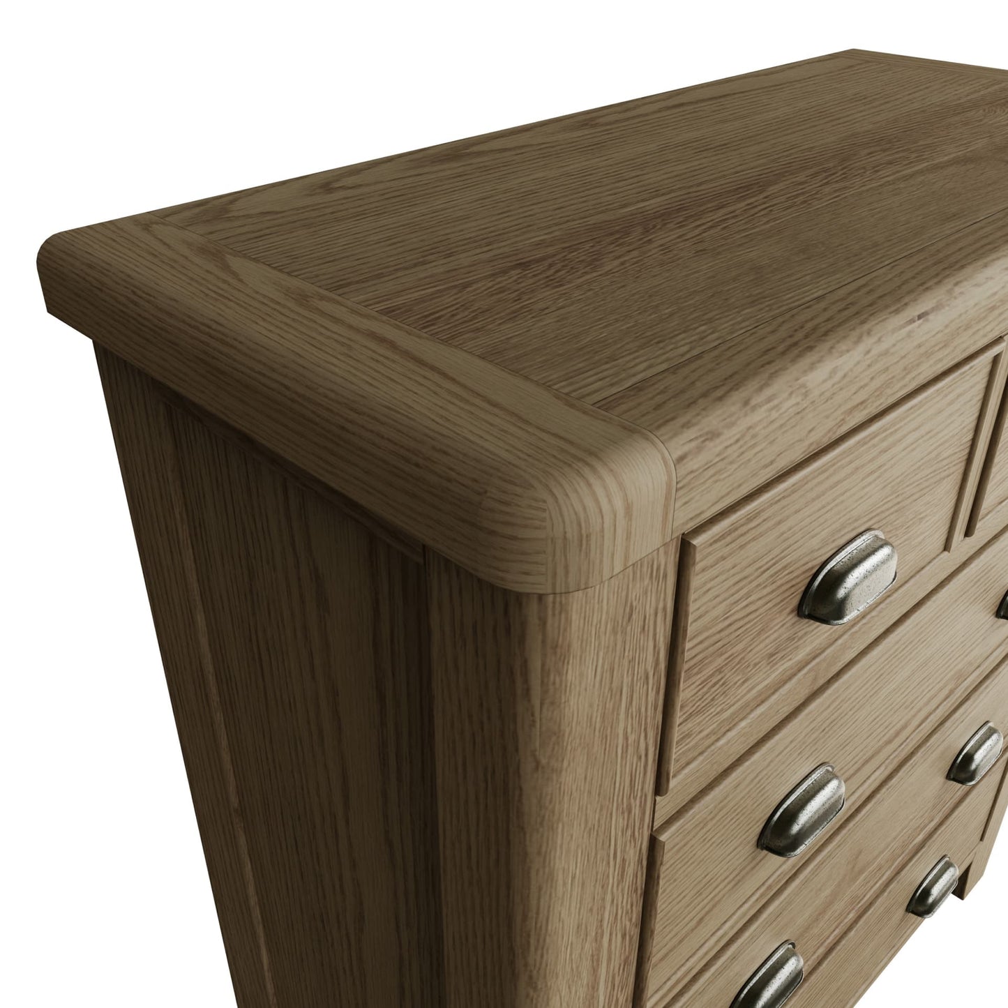 Close view on the edges, corners and finishes of the chest of drawers