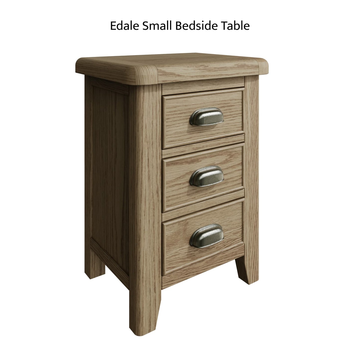 Small oak bedside cabinet with 3 drawers is shown separately without distractions