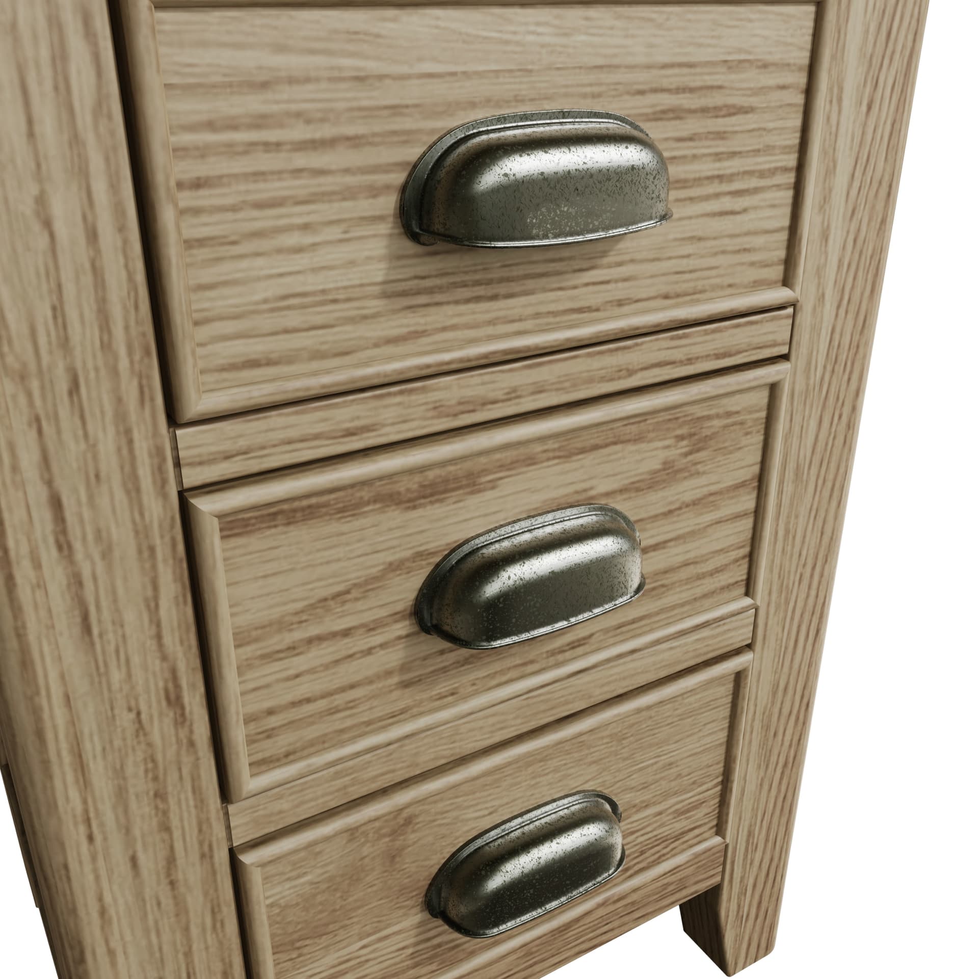 Close view on the drawers cup handles with antique effect