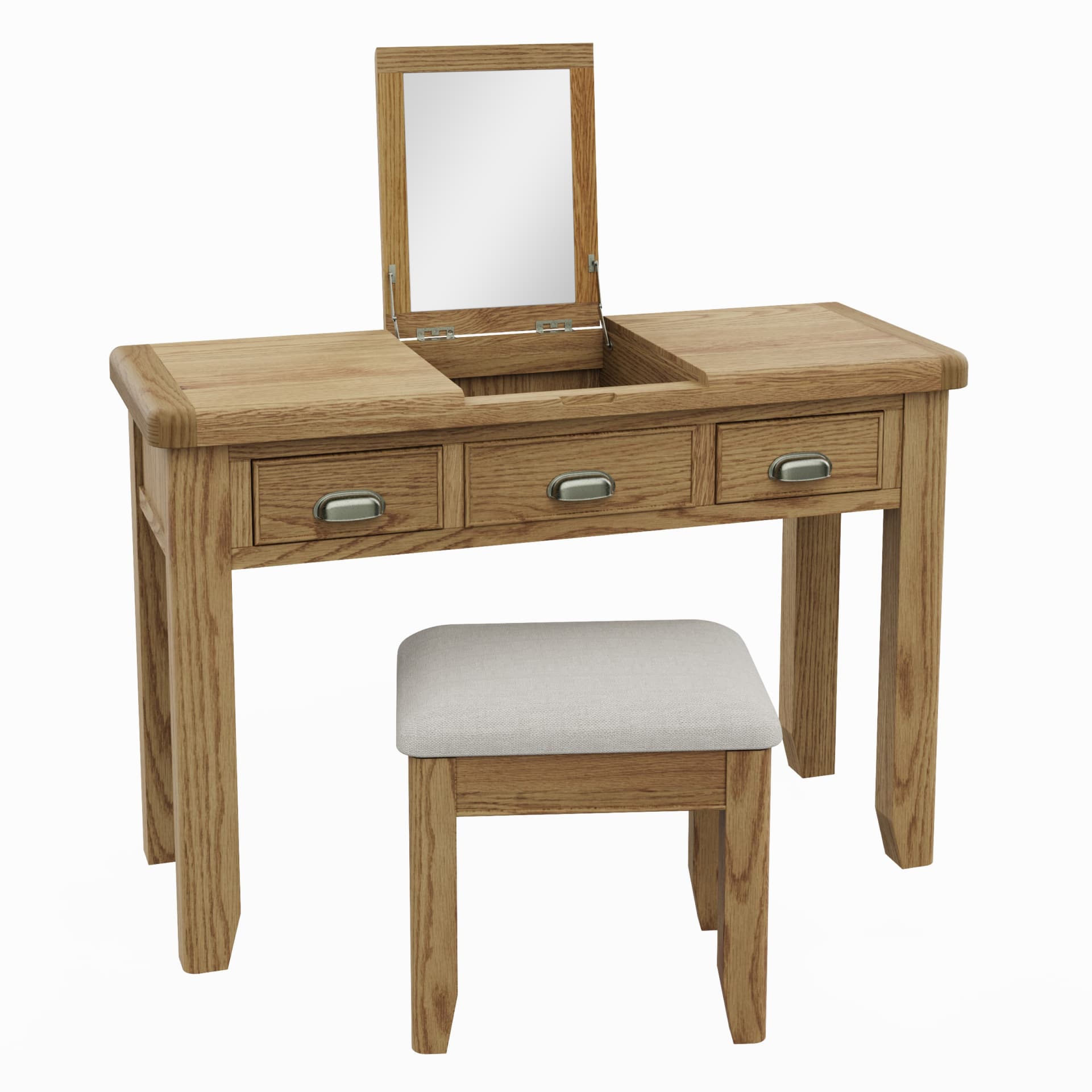 View on the oak dressing table with 2 drawers and mirror without distractions