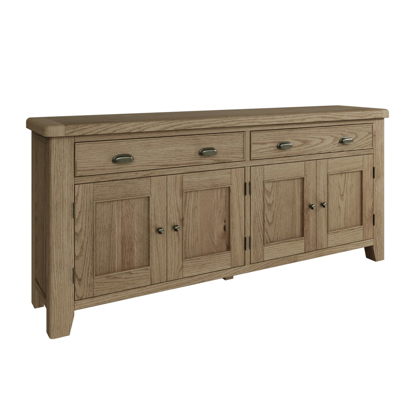 Large 4 door 2 drawer oak sideboard close view without distractions