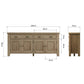 large 4 door 2 drawer oak sideboard shown from two sides with dimensions