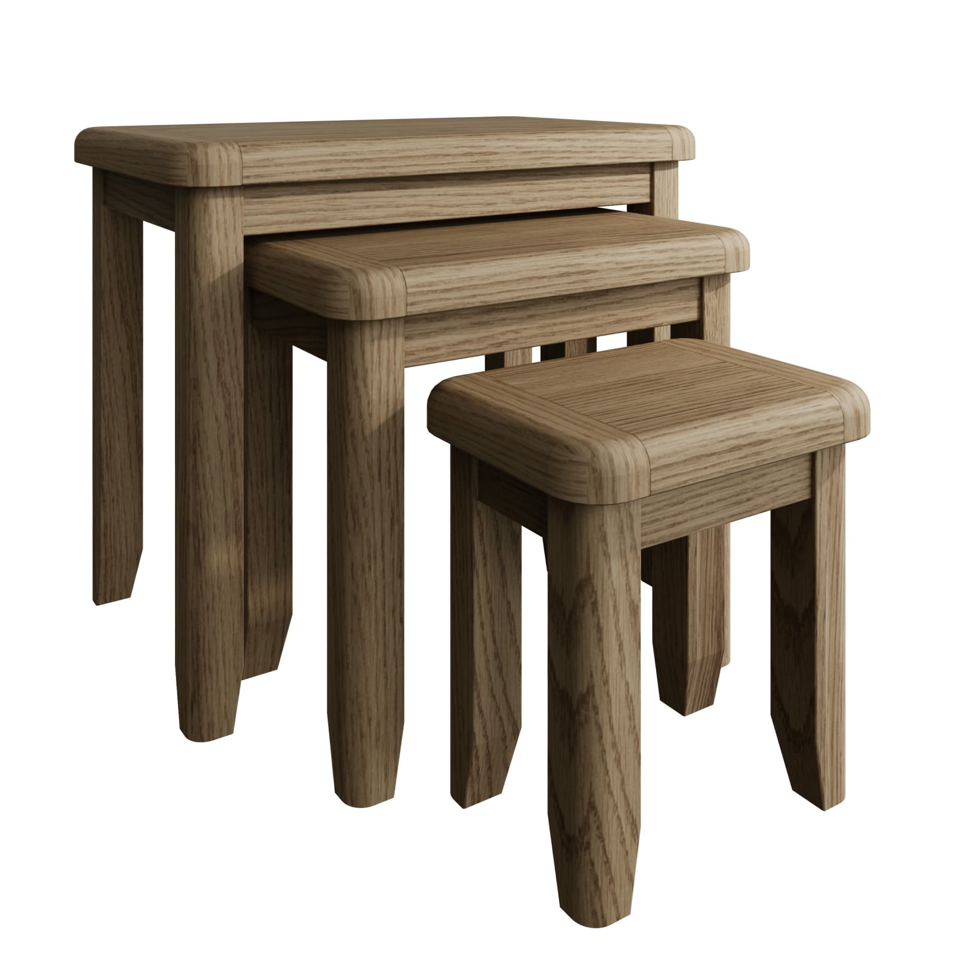 Nest of 3 oak tables is shown separately without distractions