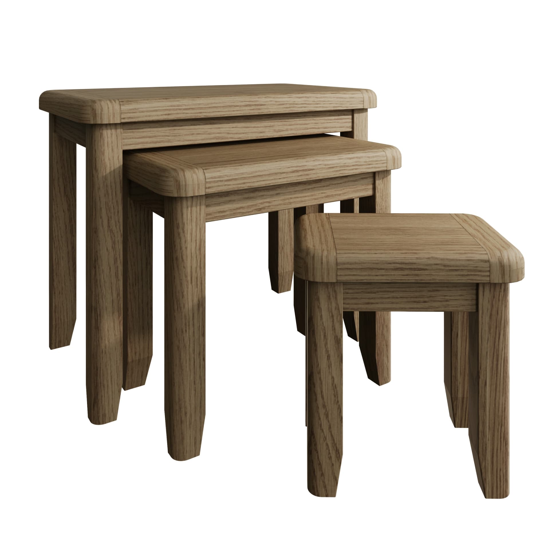 Close view on nesting side tables with tapered legs