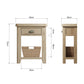 Oak Telephone Table with Storage is shown from two sides with dimension details