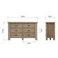 Dimension details of the oak chest of 6 drawers shown from two sides