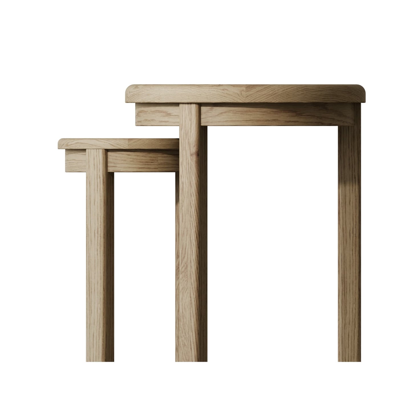 A side view on the pair of round nesting side tables in Smoked Oak colour