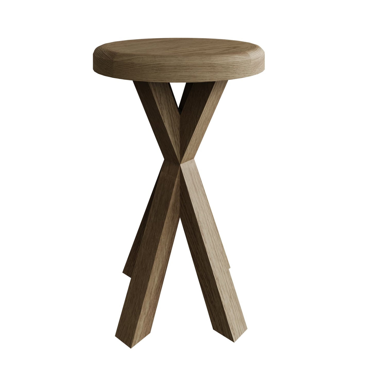 Round oak tripod side table is shown separately without distractions