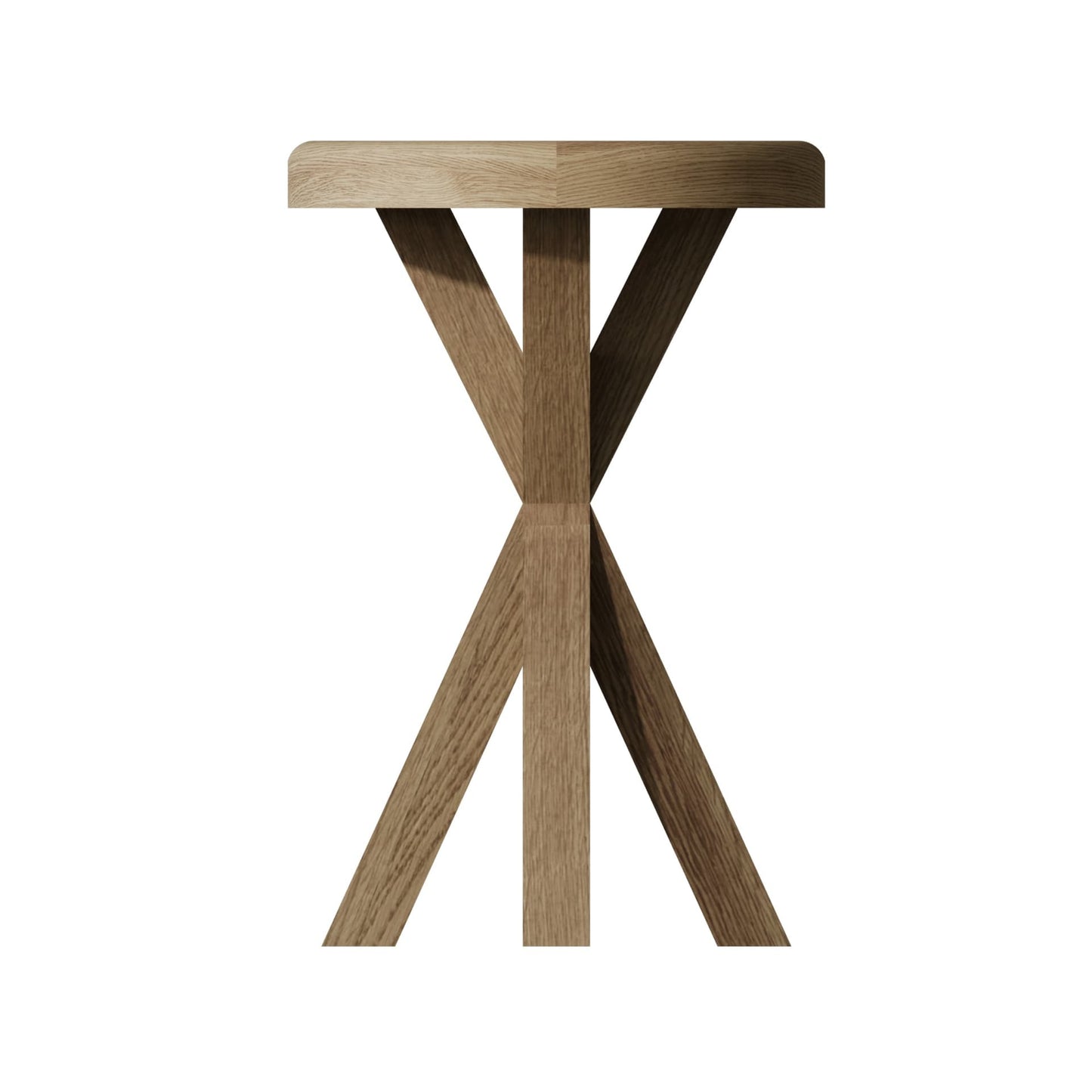 Side view of the tripod oak side table