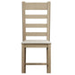 Oak slat back dining chair with beige seat - product front view