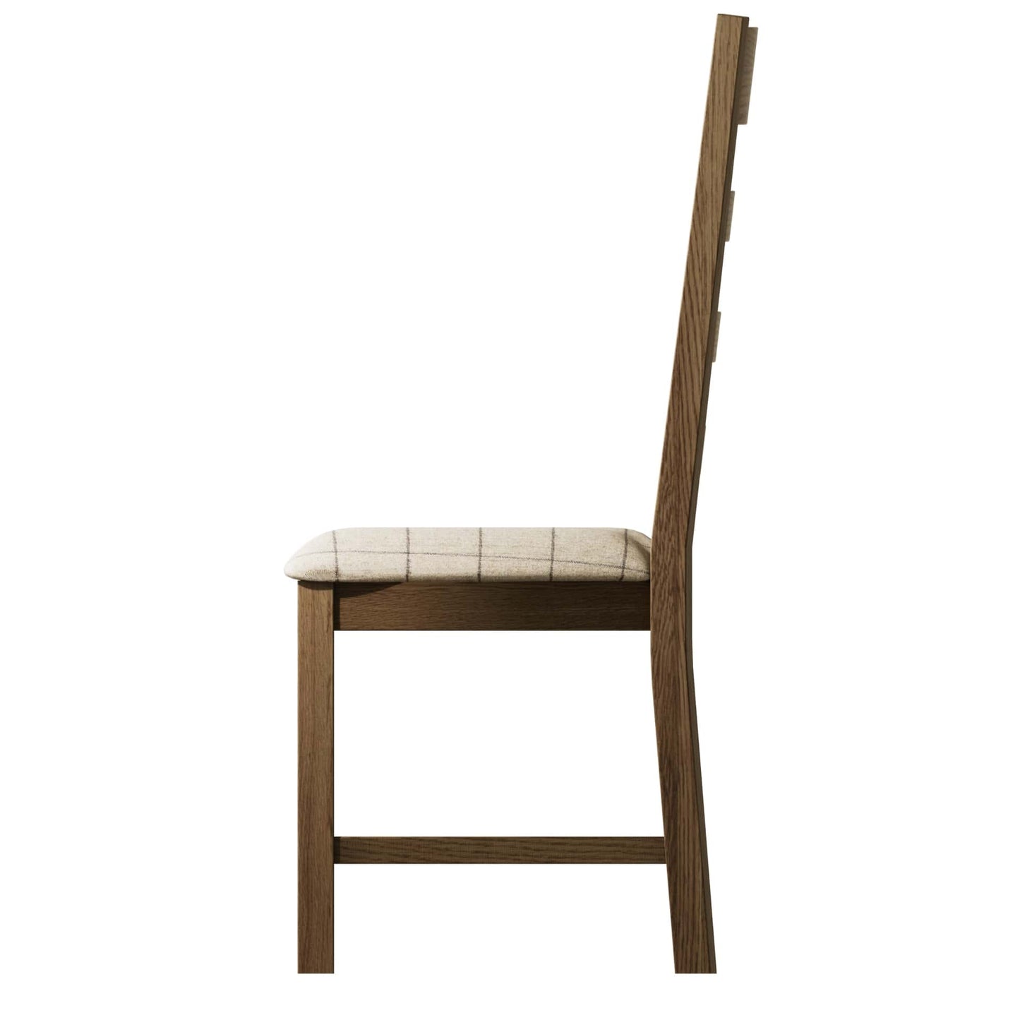 Oak dining chair with beige padded seat - view from the side