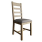 Oak slatted back dining chair with grey wool padded seat shown full size at an angle