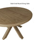 Close view from above on table top of small oak round dining table 