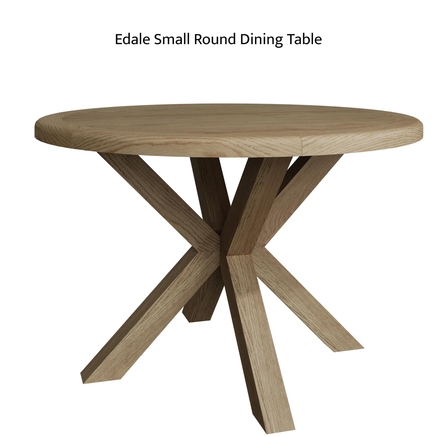 Close view on small round dining table in smoked oak colour with spider legs