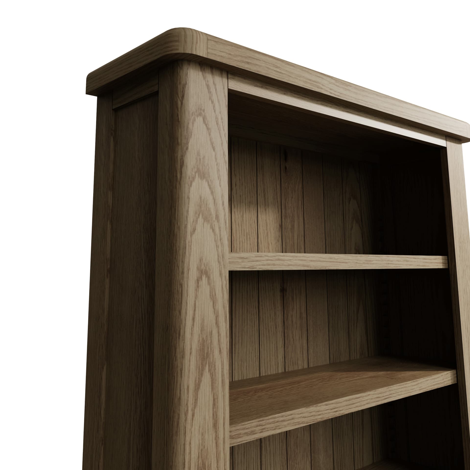 Close picture of the large bookcase edges, corners and shelves