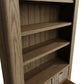 Close view on shelves and inside of the tall oak bookcase