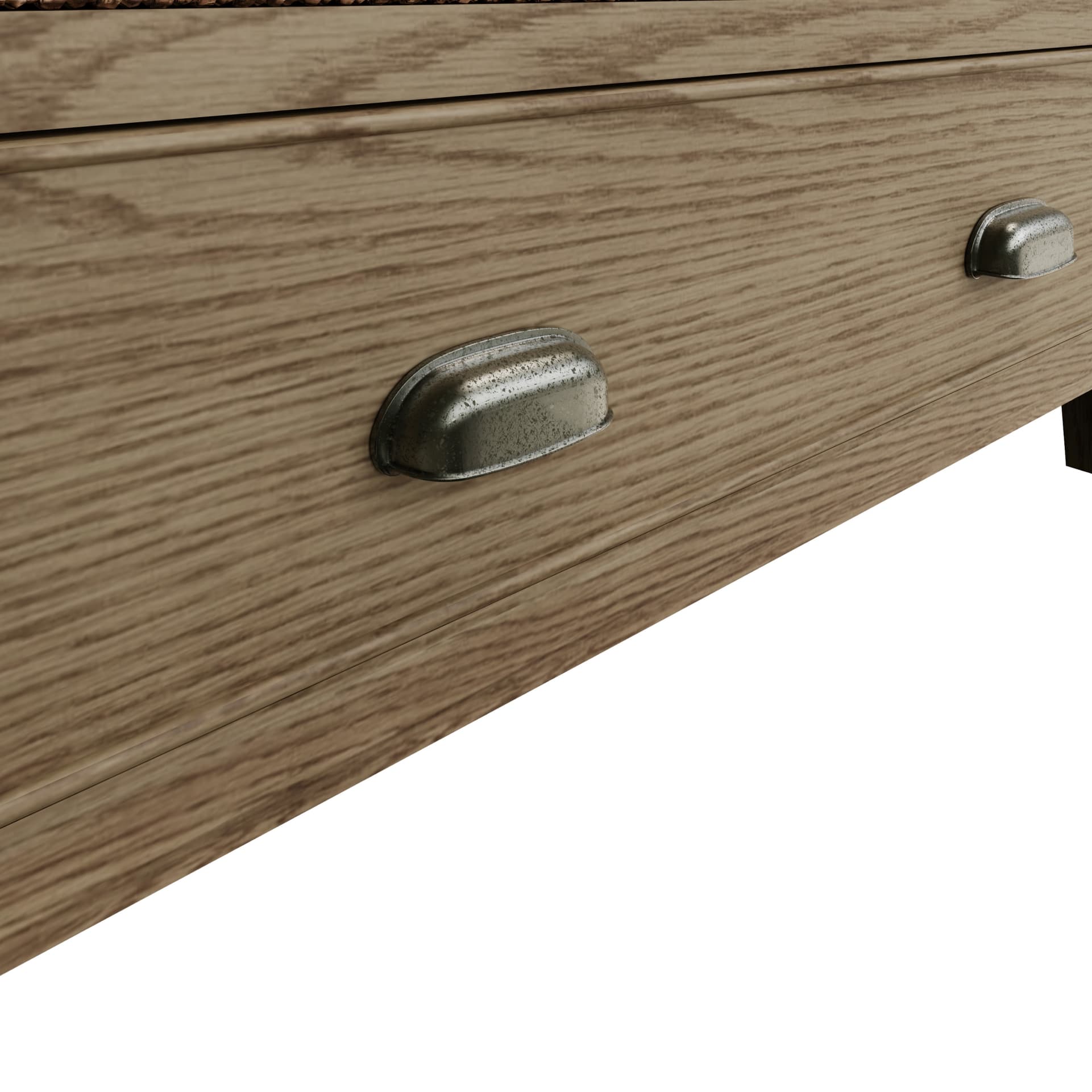 Close view of the drawer handles with antique effect