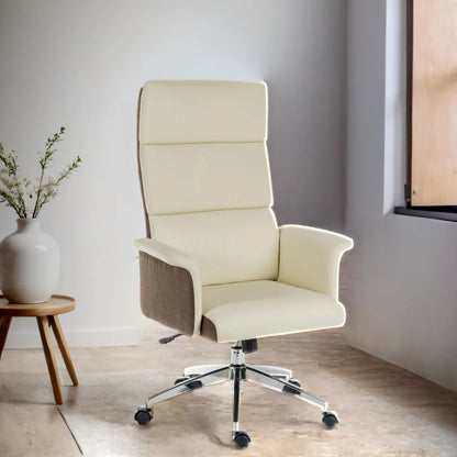 cream high back office chair with gull wing arms shown in AI engineered room setting