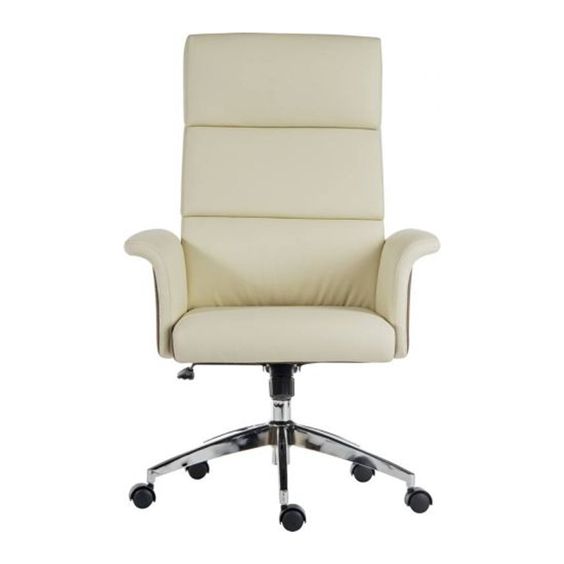 front look on cream high back faux leather office chair with gull wing arms