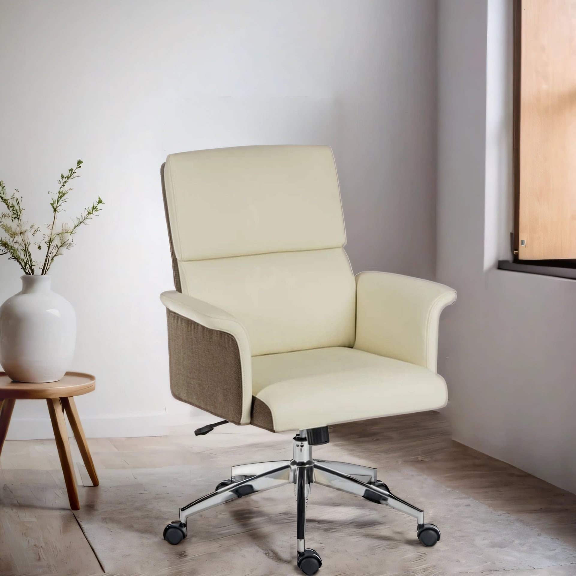 cream medium back office chair with gull wing arms shown in AI engineered room setting