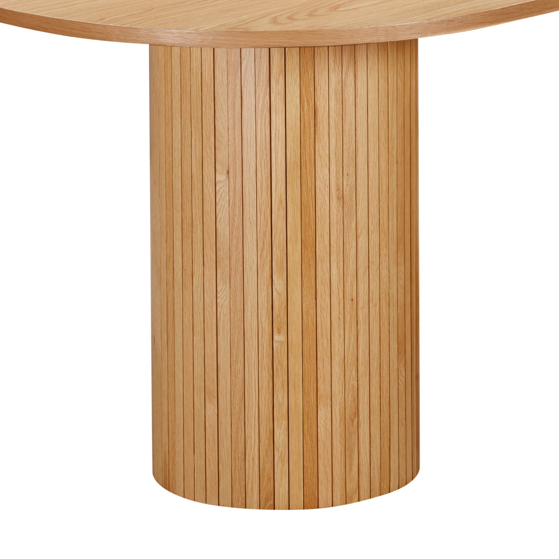 Slatted pedestal leg shown close