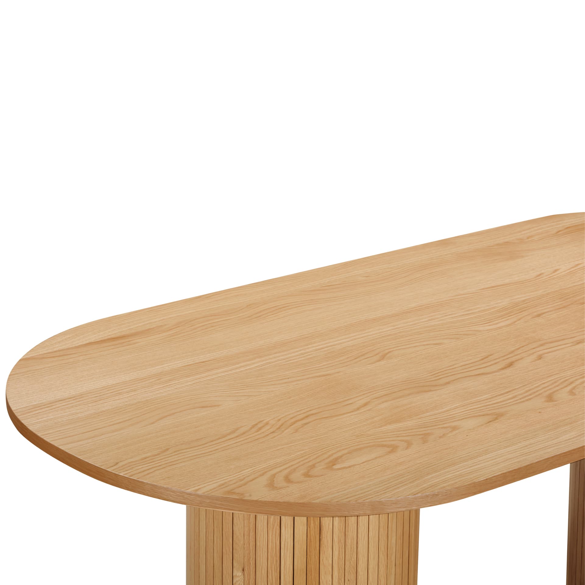 close look on table top of the oval oak dining table