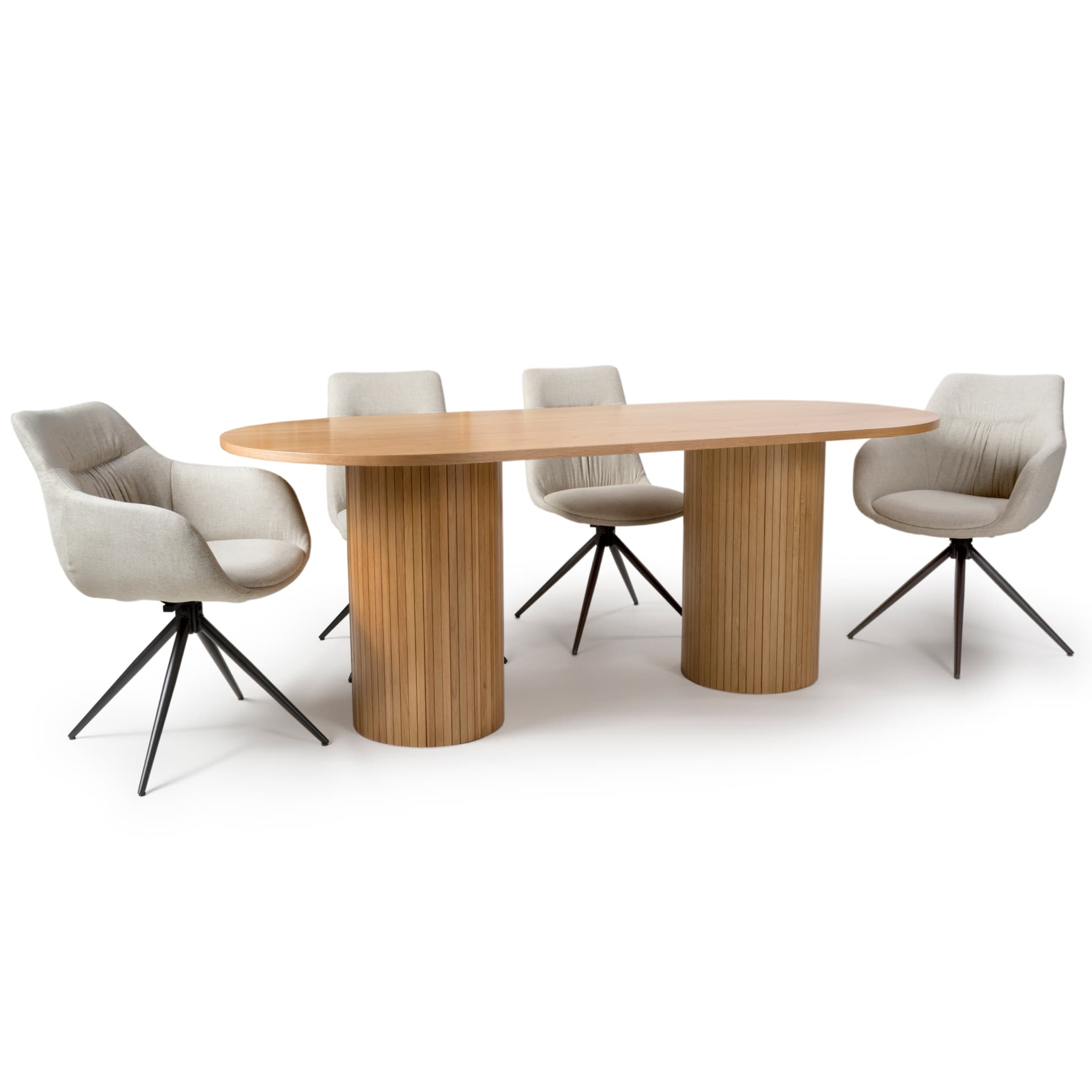 oval oak dining table shown with 4 seats