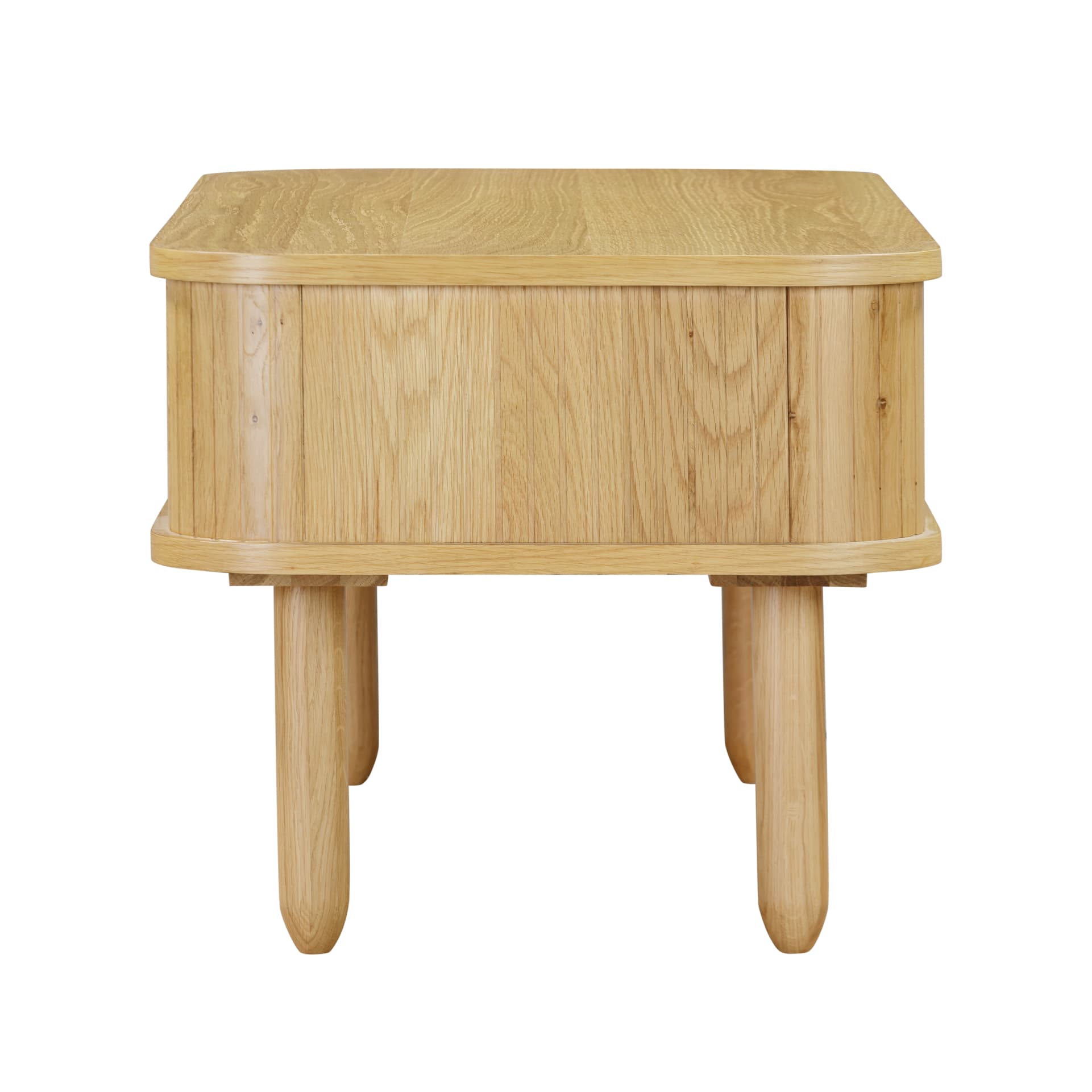 side view on the coffee table with slatted side panels